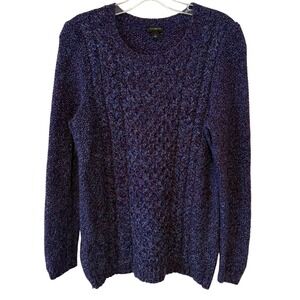 Talbots Women's Purple Blue Heather Cable Knit Crewneck Sweater in Size‎ L